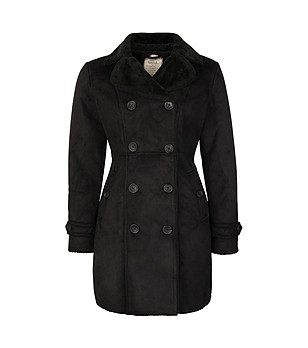 Черно дамско палто с двуредно закопчаване снимка