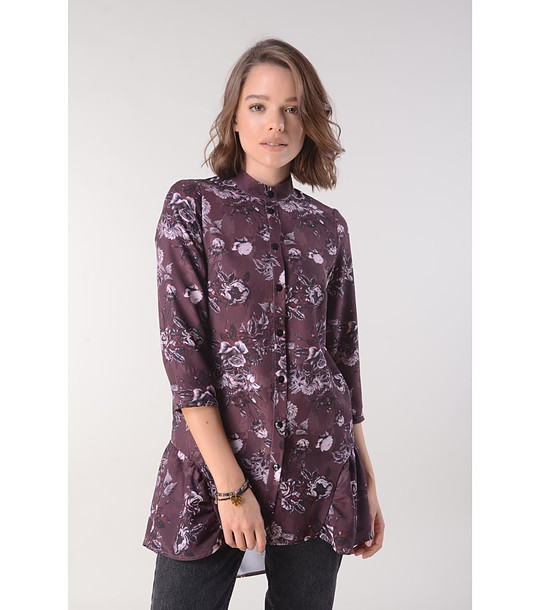 Дамска риза в кафяв нюанс с флорален принт снимка