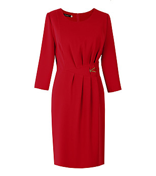 Червена рокля с плисета Bety снимка