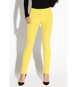 Дамски слим панталон в цвят лимон Celina снимка