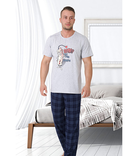 Мъжка памучна пижама в сиво и тъмносиньо Wacek снимка