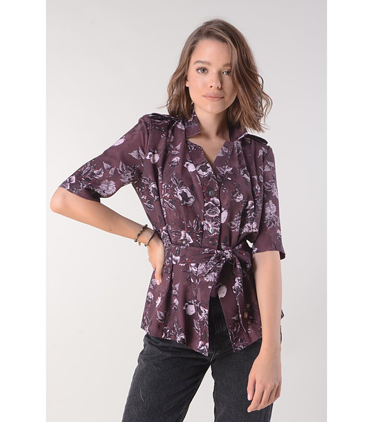 Дамска риза в кафяв нюанс с флорален принт снимка