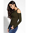 Дамска блуза в цвят маслина с изрязани рамена Indila-1 снимка