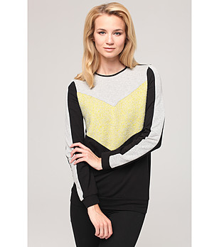 Дамска памучна блуза в черно, бежово и жълто снимка
