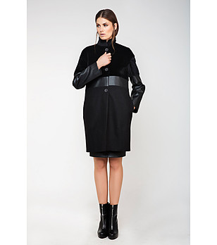 Черно дамско палто с вълна Gabi снимка
