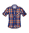 Мъжка памучна карирана риза в тъмносиньо и оранжево Cass-0 снимка