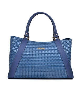 Синя кожена дамска чанта Stella снимка
