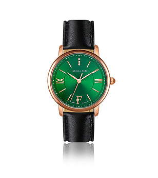 Розовозлатист часовник със зелен циферблат и черна каишка Monroe  снимка