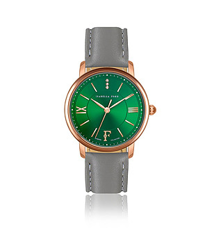 Розовозлатист часовник със зелен циферблат и сива каишка Monroe снимка