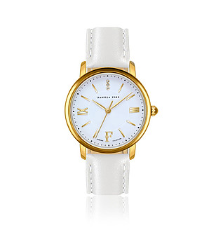 Златист дамски часовник с бял циферблат и бяла каишка Selene снимка