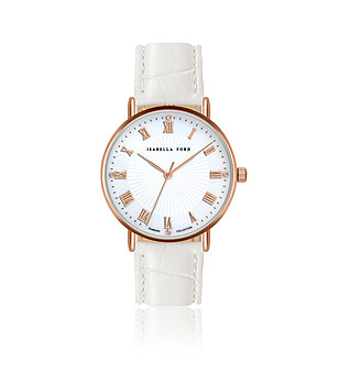 Дамски часовник в розовозлатисто с каишка в бяло Chloé снимка