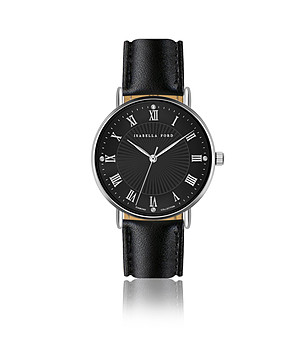Дамски часовник със сребрист корпус и черна каишка Désirée снимка