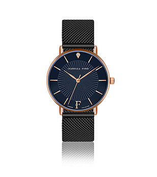 Розовозлатист дамски часовник със син циферблат и черна верижка Vitalia снимка