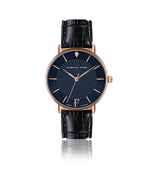 Розовозлатист дамски часовник със син циферблат и черна каишка Vitalia снимка