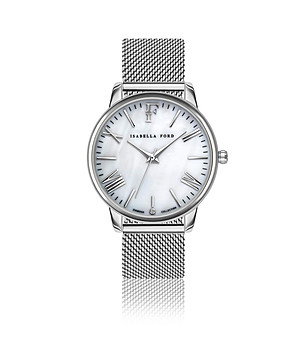 Сребрист дамски часовник с бял циферблат Serenity снимка