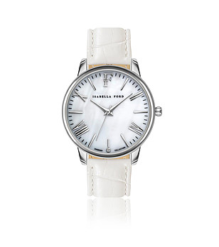 Дамски сребрист часовник с бяла каишка Serenity снимка