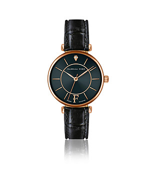 Черен дамски часовник с розовозлатист корпус и кожена каишка Portia снимка
