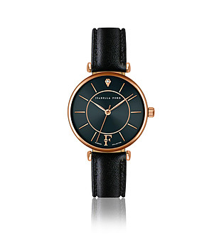 Дамски часовник с розовозлатист корпус и черна каишка Portia снимка