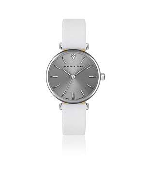Дамски часовник в сребристо с бяла каишка Audrey снимка