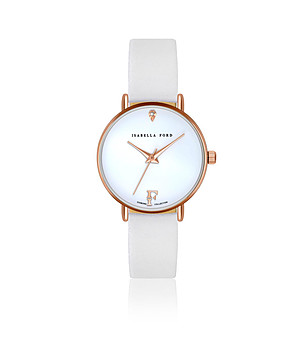 Дамски часовник в розовозлатисто с бяла каишка Brigitte снимка