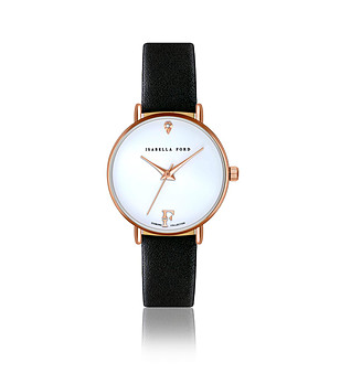 Дамски часовник в розовозлатисто с черна каишка Brigitte снимка