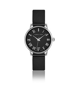 Дамски черен часовник със сребрист корпус Camille снимка