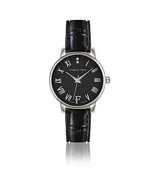 Черен дамски часовник с корпус в сребристо Camille снимка