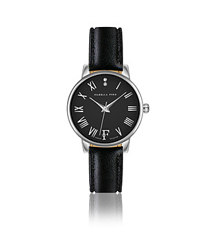 Дамски часовник със сребрист корпус и черна каишка Camille снимка