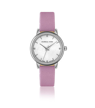 Сребрист дамски часовник с бял циферблат и розова каишка Demi снимка