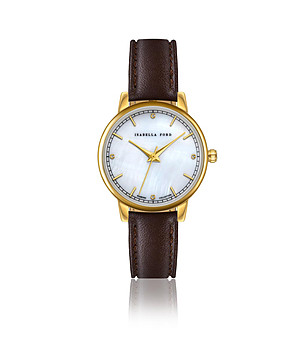 Златист дамски часовник с кафява каишка Capri снимка