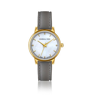 Златист дамски часовник със сива каишка Capri снимка