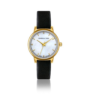 Златист дамски часовник с черна каишка Capri снимка