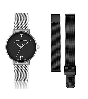 Дамски сребрист часовник с допълнителна черна верижка Infinity снимка