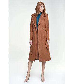 Дамско палто в цвят камел Mariela снимка