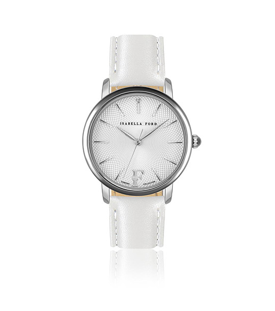 Сребрист дамски часовник с бяла каишка Adoria снимка