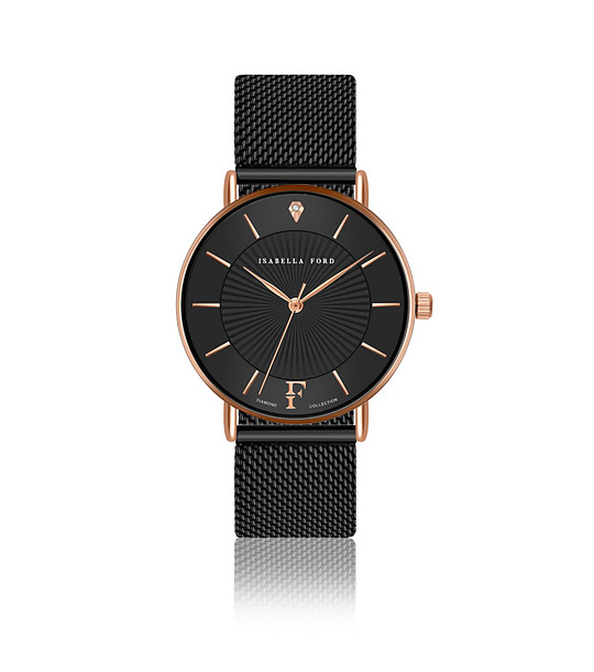 Черен дамски часовник с розовозлатист корпус Naomi снимка