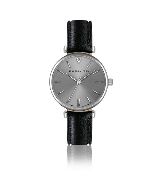 Дамски часовник в сребристо с черна каишка Audrey снимка