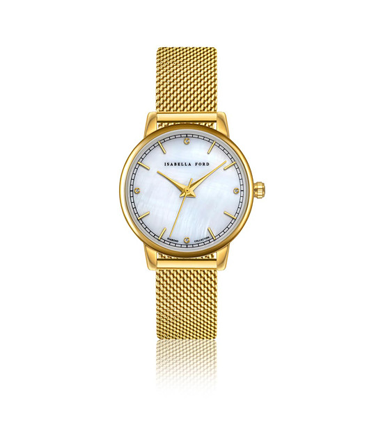 Златист дамски часовник с бял циферблат Capri снимка