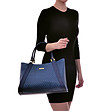 Синя кожена дамска чанта Stella-4 снимка