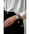 Златист дамски часовник с бял циферблат и сива каишка Selene -1 снимка