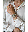 Дамски часовник в сребристо с бяла каишка Audrey -1 снимка