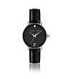Дамски часовник в черно и сребристо Leather-0 снимка