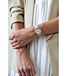 Сребрист дамски часовник с бял циферблат и розова каишка Demi-1 снимка