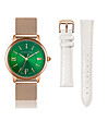 Златист часовник със зелен циферблат и бяла допълнителна каишка Monroe-0 снимка