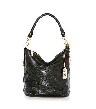 Черна дамска кожена чанта с флорални мотиви Sofie снимка