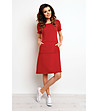 Червена памучна рокля с джоб Zola-0 снимка
