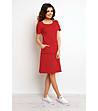 Червена памучна рокля с джоб Zola-2 снимка