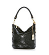 Черна дамска кожена чанта с флорални мотиви Sofie-0 снимка