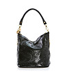 Черна дамска кожена чанта с флорални мотиви Sofie-1 снимка