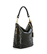Черна дамска кожена чанта с флорални мотиви Sofie-2 снимка